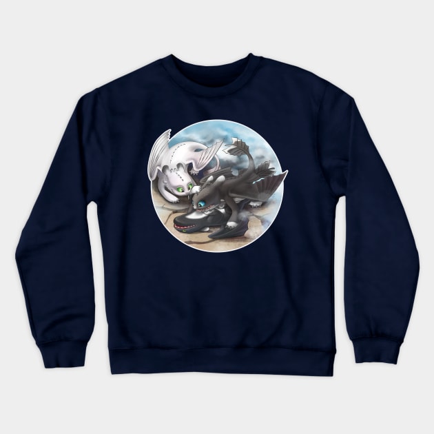Toothless's and Light Fury's Kids (How to Train Your Dragon 3) Crewneck Sweatshirt by Fine_Design